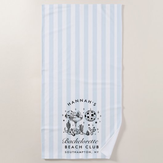 バチェロレッテ ブルー & ブラック レトロ モダン ビーチ タオル (正面)