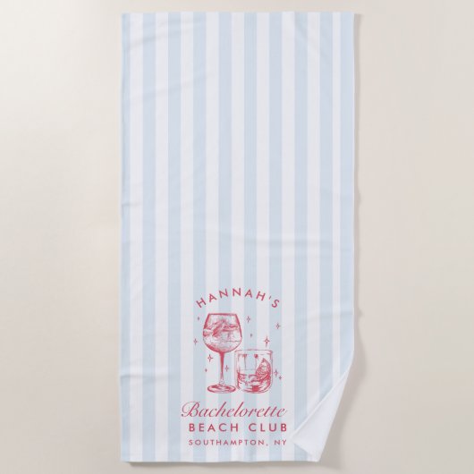 バチェロレッテ ブルー & レッド レトロ モダン ビーチ タオル (正面)