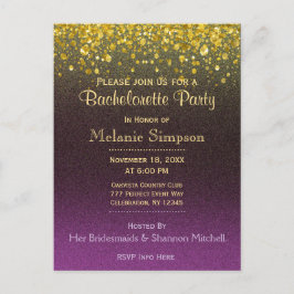 バチェロレッテ | モダン金ゴールドと紫のカード インビテーションポストカード