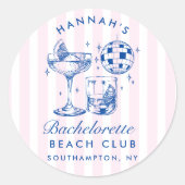 バチェロレッテ レトロ ディスコ カクテル ブルー＆ピンク ラウンドシール (正面)