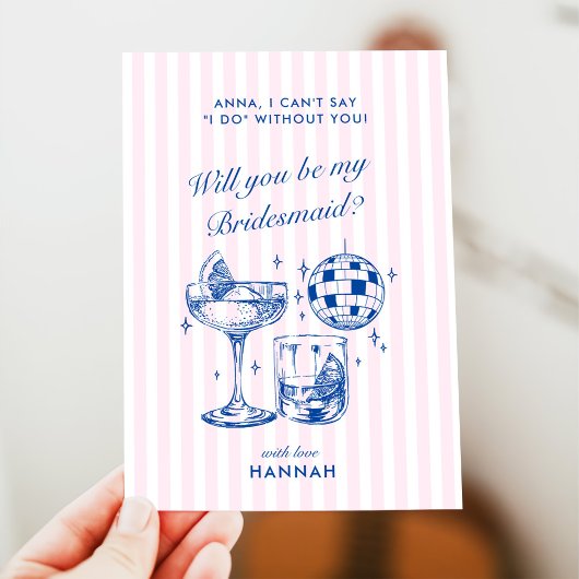 バチェロレッテ レトロ ディスコ カクテル ブルー＆ピンク 招待状