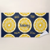 バチェロレッテ レモン スライス ネイビー イエロー ビーチ タオル (正面)