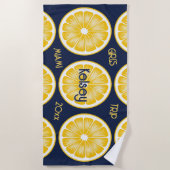 バチェロレッテ レモン スライス ネイビー イエロー ビーチ タオル (正面)