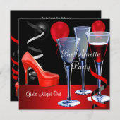 バチェロレットパーティーレッドシューハイハイヒールのワイン 招待状 (正面/裏面)