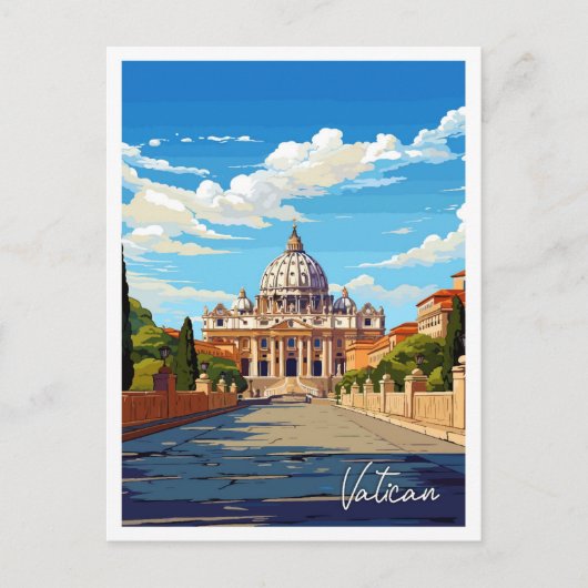 バチカンイタリアアートヴィンテージトラベルイラストレーション ポストカード (正面)