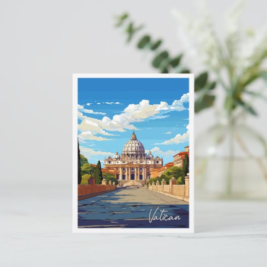 バチカンイタリアアートヴィンテージトラベルイラストレーション ポストカード (スタンド正面)