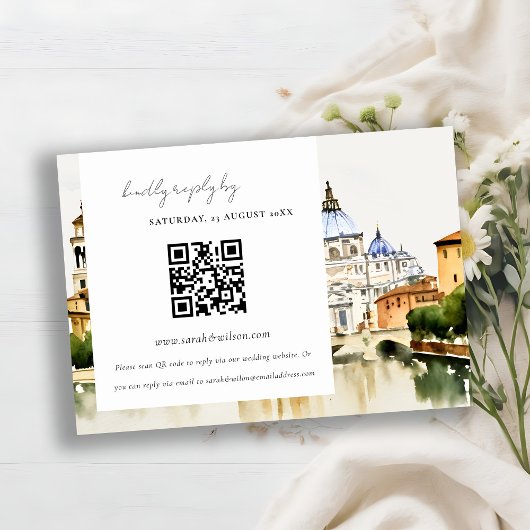 バチカンローマイタリア結婚ランドスケープQRコードRSVP エンクロージャーカード