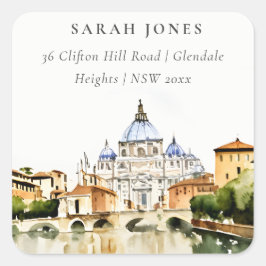 バチカンローマItaly水彩風景アドレス スクエアシール