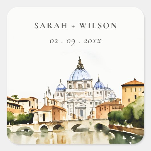 バチカンローマItaly水彩風景結婚ズ スクエアシール (正面)