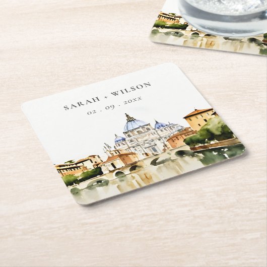 バチカンローマItaly水彩風景結婚ズ スクエアペーパーコースター (アングル)
