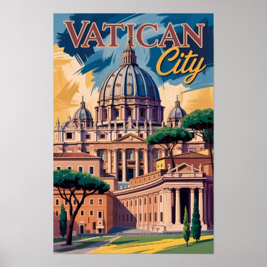 バチカン市国の絵画的イラスト旅行アート ポスター (正面)