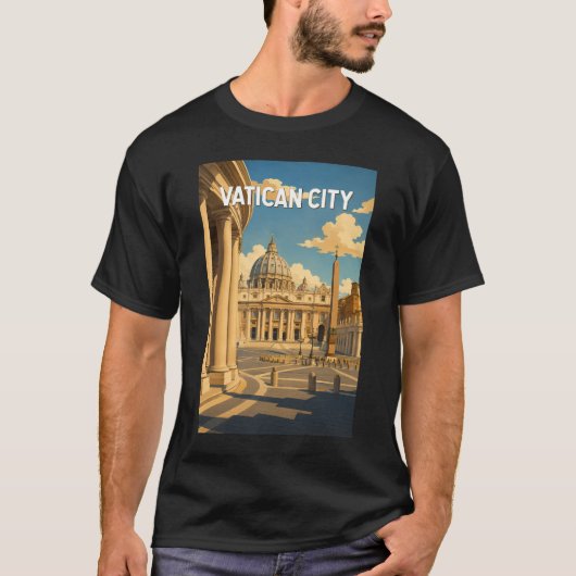 バチカン市国 聖ペテロ広場 イラスト 旅行 Tシャツ (正面)