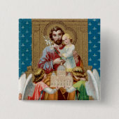 バチカン・モケットを受け取った聖ヨセフ即位 缶バッジ (正面)