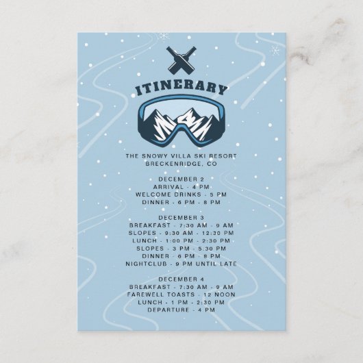 バチュラーパーティウィークエンドスキーリゾート旅程 エンクロージャーカード (正面)
