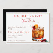 バチュラーパーティオールドファッションドドリンクブラウン縁ど 招待状 (正面/裏面)