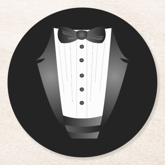 バチュラーパーティグロムスマンチームグルームブラックtuxedo ラウンドペーパーコースター (正面)