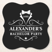 バチュラーパーティタキシードのネクタイ白黒 ペーパーコースター (正面)