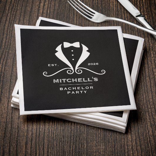 バチュラーパーティタキシードスーツ弓タイ結婚ブラック スタンダードカクテルナプキン