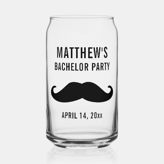 バチュラーパーティブラックムスタッシュ結婚式の引き出物ビール ガラス缶 (正面)
