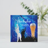 バチュラーパーティブルー金ゴールドホワイトビールガラスガールズ 招待状 (スタンド正面)