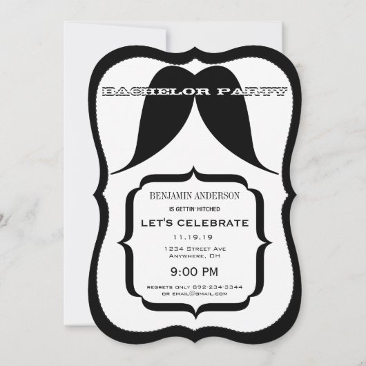 バチュラーパーティミスターライトムスタッシュレトロヒップスター 招待状 (裏面)