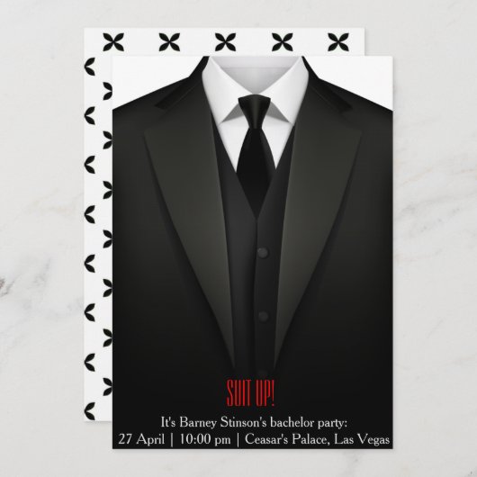 バチュラーパーティ招待状のスーツをラスベガス 招待状 (正面/裏面)