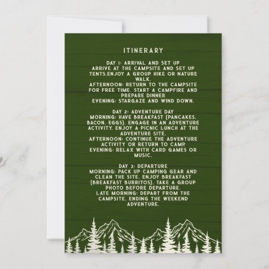 バチュラーパーティ素朴ウィークエンドキャンピングマウンテンズ 招待状 (裏面)