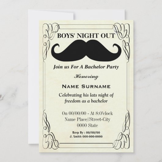 バチュラーパーティ，シャワー，スタッグパーティー...
 ... 招待状 (正面)