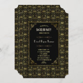 バチュラーパーティ | 金ゴールドブラック1920sアールデコ 招待状 (正面/裏面)