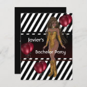 バチュラーパーティS.exy女の子白黒赤いバルーン 招待状 (正面/裏面)