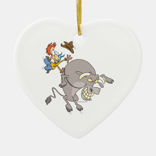 バッおもしろいキング牛ライダーrodeo cowboy cartoon セラミックオーナメント (正面)