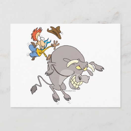 バッおもしろいキング牛ライダーrodeo cowboy cartoon ポストカード (正面)