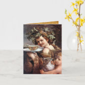 バッカス、ブドウ及び白ワインのパーチメント誕生日 カード (黄色い花)