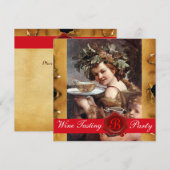 バッカス ワインチェック パーティー 赤いワックスシール パーチメント 招待状 (正面/裏面)