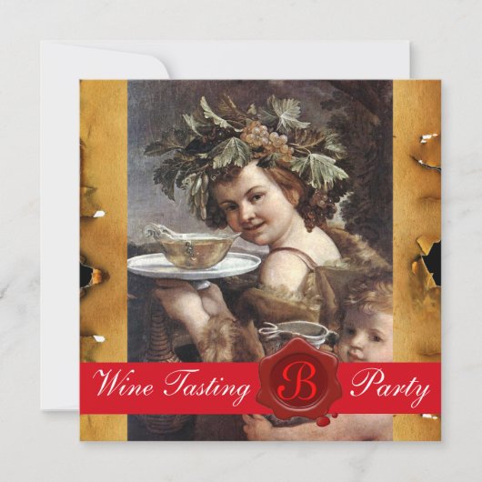 バッカス ワインチェック パーティー 赤いワックスシール パーチメント 招待状 (正面)