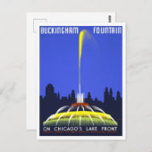 バッキンガム噴水用ヴィンテージ旅行ポスター ポストカード (正面/裏面)