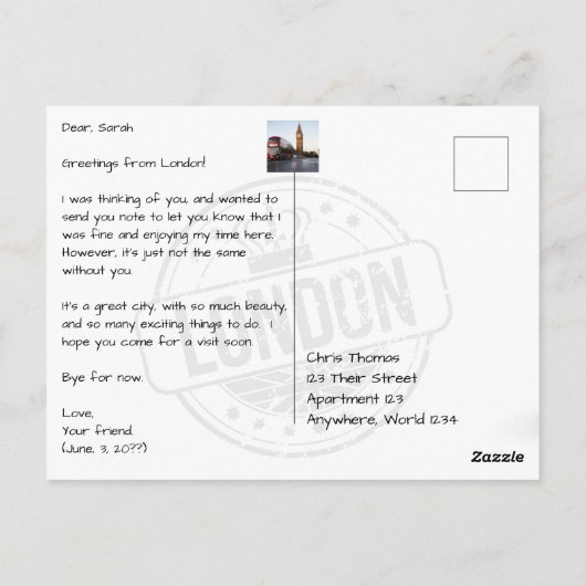 バッキンガム宮殿とフラワーズロンドンイングランド ポストカード (裏面)