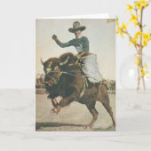バッキングバッファローに乗ったハッピーカウボーイ。 カード (黄色い花)