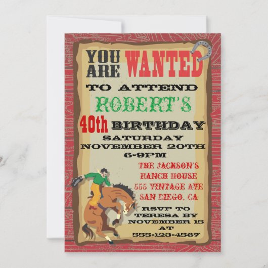 バッキングブロンコカウボーイ誕生日パーティーポスター 招待状 (正面)