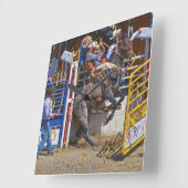 バッキングベアバックブロンコとロデオカウボーイクロック スクエア壁時計 (傾斜)