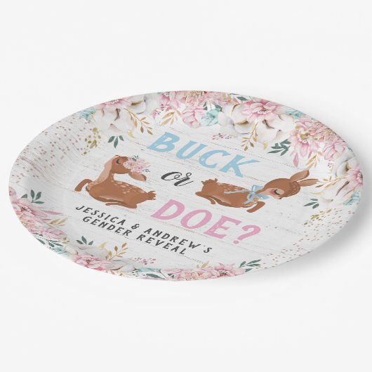 バックかドーか？赤ちゃんシャワーのリビール ペーパープレート (アングル)