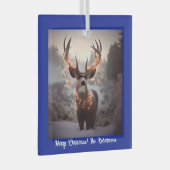 バックとクリスマスライトブルー ガラスオーナメント (正面右)