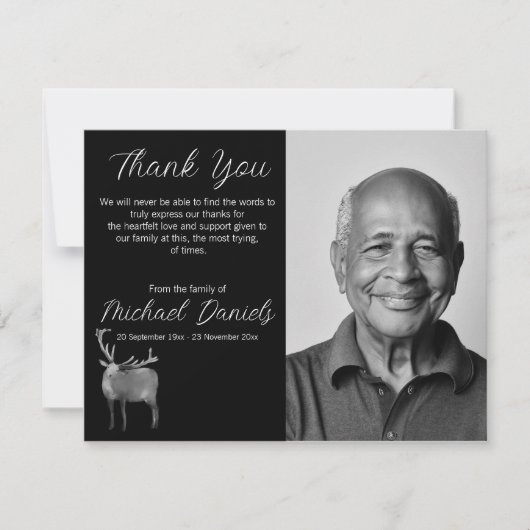 バックと〔雄ジカの〕枝角葬儀サンキューカード 招待状 (正面)