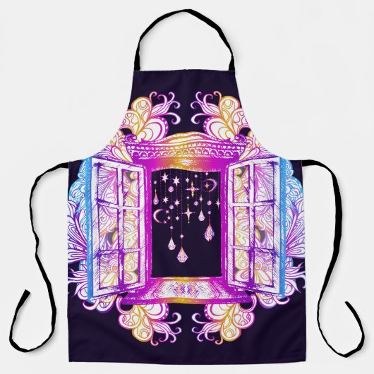 バックに対するペンダントを持つ開いたヴィンテージウィンドウ エプロン (正面)