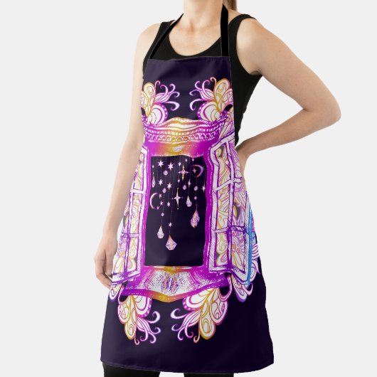 バックに対するペンダントを持つ開いたヴィンテージウィンドウ エプロン (インサイチュ)