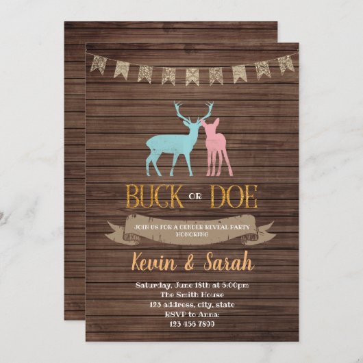 バックまたはdoe性別の表示パーティの招待状 招待状 (正面/裏面)