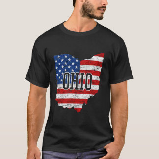 バックアイ・アメリカ国旗オハイオ州 ホームステート ヴィンテージ マップ Tシャツ
