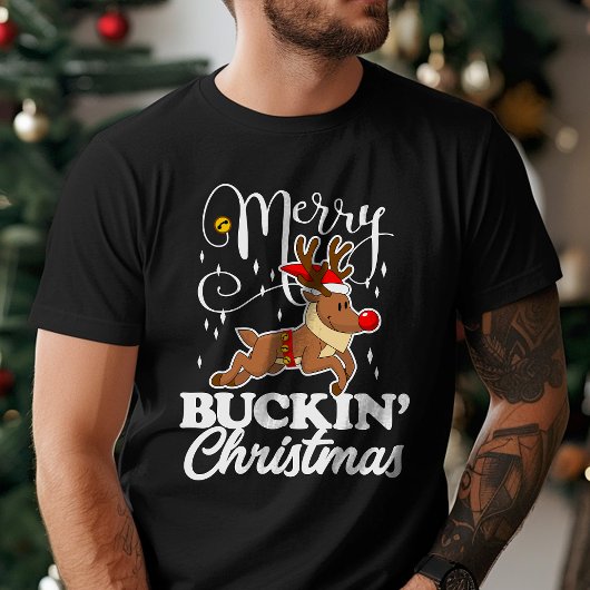 バックイメリーンクリスマス・ルドルフ・トナカイおもしろい Tシャツ