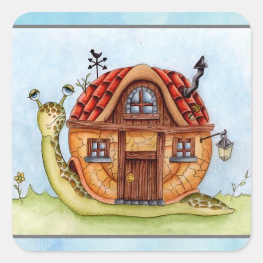 バックウォーターの色のクラスの家絵画付きカタツムリ スクエアシール (正面)