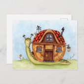 バックウォーター色のポストに家を絵を描持つカタツムリ ポストカード (正面/裏面)